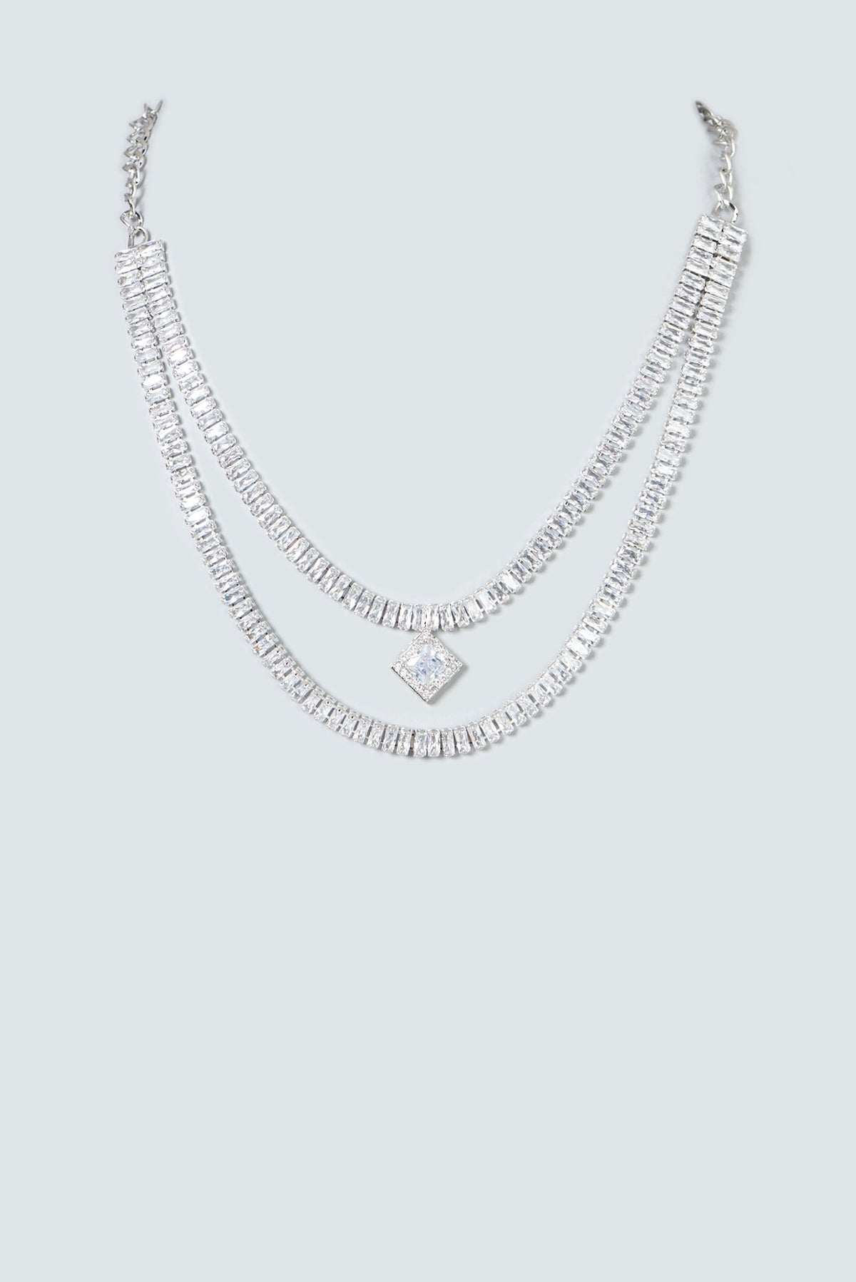 White Finish Zircon Long Necklace Set