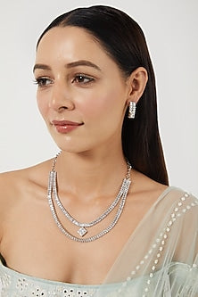 White Finish Zircon Long Necklace Set
