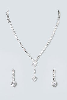White Finish Zircon Long Necklace Set