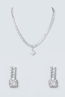 White Finish Zircon Long Necklace Set