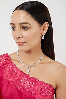 White Finish Zircon Long Necklace Set