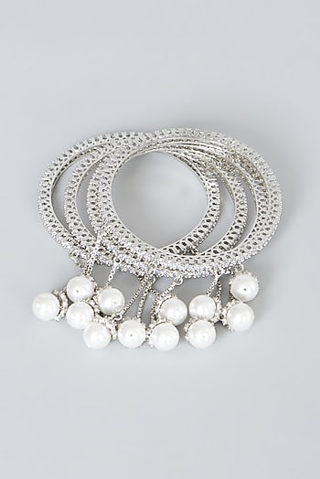 White Finish Zircon Bangles (Set of 4)