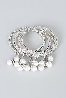White Finish Zircon Bangles (Set of 4)