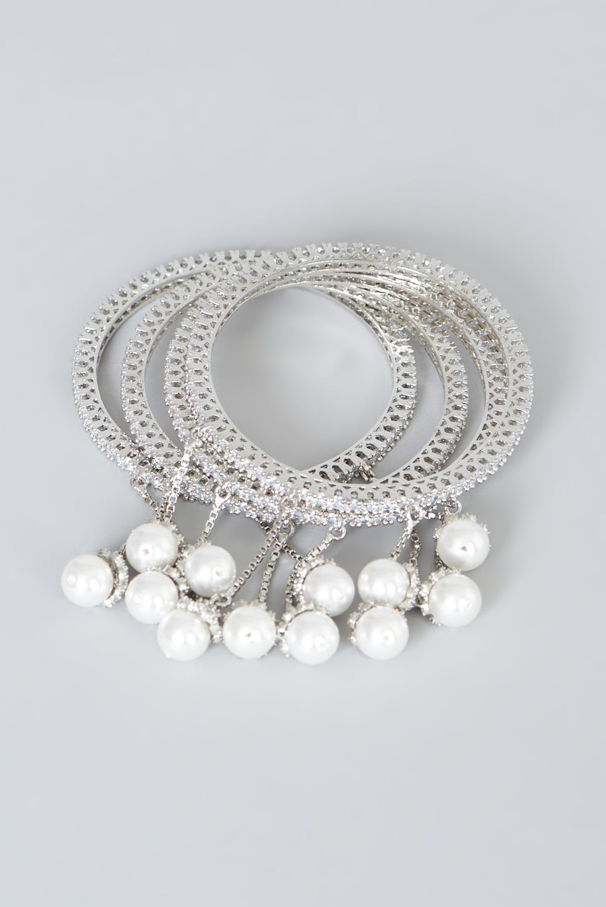 White Finish Zircon Bangles (Set of 4)