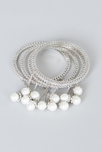 White Finish Zircon Bangles (Set of 4)