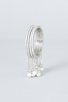 White Finish Zircon Bangles (Set of 4)
