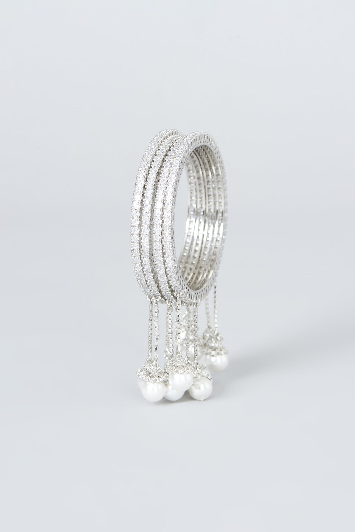 White Finish Zircon Bangles (Set of 4)