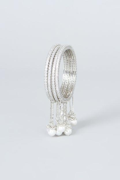 White Finish Zircon Bangles (Set of 4)