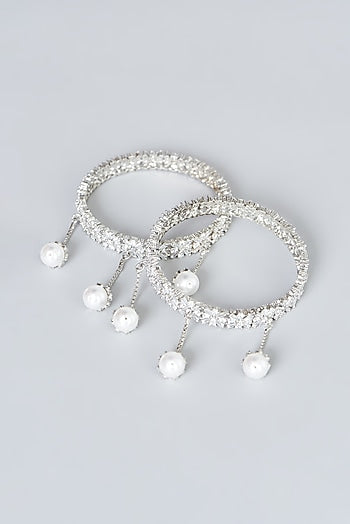 White Finish Zircon Bangles (Set of 2)