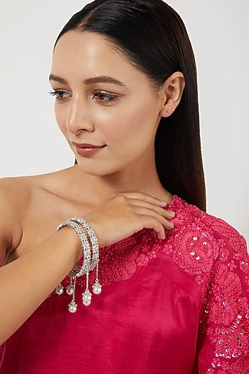 White Finish Zircon Bangles (Set of 2)