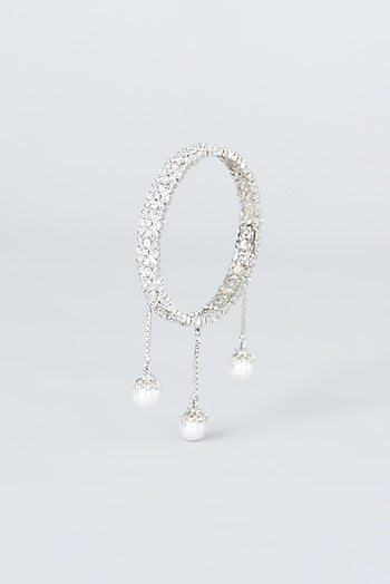 White Finish Zircon Bangles (Set of 2)