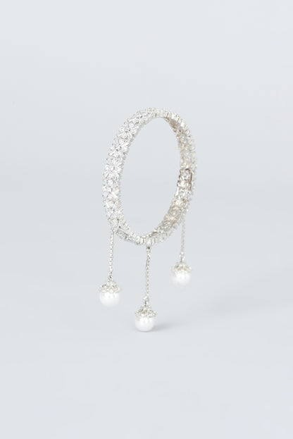 White Finish Zircon Bangles (Set of 2)