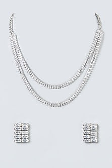 White Finish Zircon Long Necklace Set