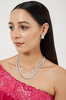 White Finish Zircon Long Necklace Set