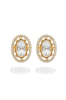Gold Finish Kundan Polki & Zircon Stud Earrings