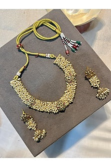 Gold Finish Pearl Temple Choker Necklace Set