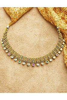 Gold Finish Meshwork Temple Necklace Set