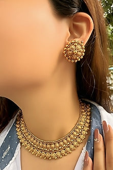Gold Finish Temple Choker Necklace Set