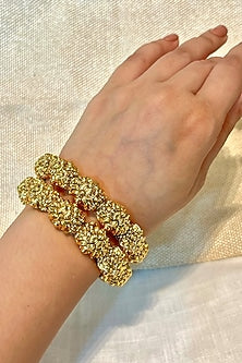 Gold Finish Temple Carved Bangles (Set Of 2)
