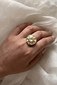 Gold Finish Moissanite Polki Adjustable Ring
