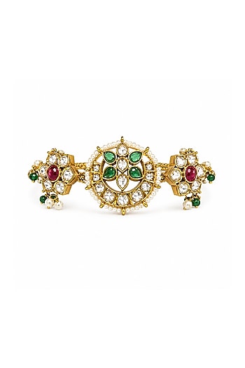 Gold Finish Moissanite Polki & Ruby Stone Adjustable Bracelet