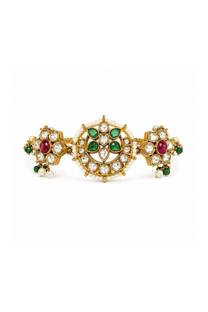 Gold Finish Moissanite Polki & Ruby Stone Adjustable Bracelet
