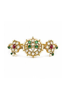 Gold Finish Moissanite Polki & Ruby Stone Adjustable Bracelet