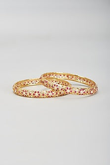 Gold Finish Ruby Synthetic Stone Bangles (Set Of 2)