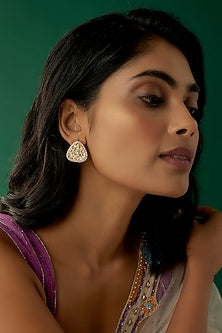 Gold Finish Kundan Polki & Crystal Stud Earrings