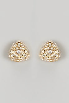 Gold Finish Kundan Polki & Crystal Stud Earrings