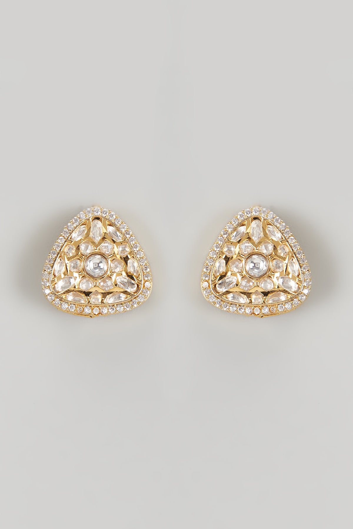 Gold Finish Kundan Polki & Crystal Stud Earrings