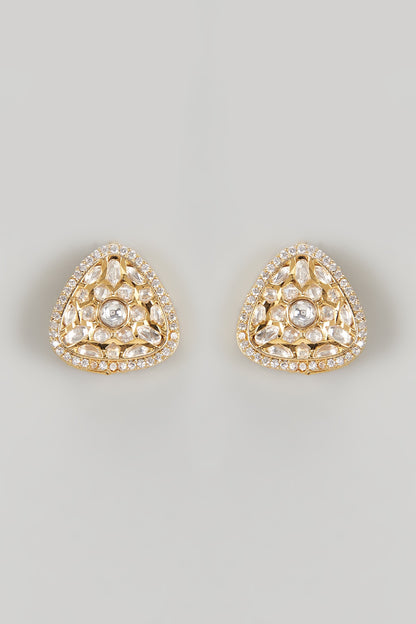 Gold Finish Kundan Polki & Crystal Stud Earrings