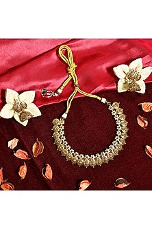 Gold Finish Ruby Stone Temple Choker Necklace Set