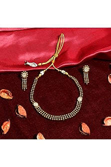 Gold Finish White Stone Temple Choker Necklace Set