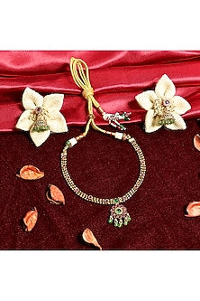 Gold Finish Multi-Colored Stone Temple Choker Necklace Set