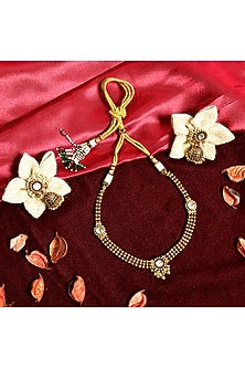 Gold Finish White Stone Temple Choker Necklace Set