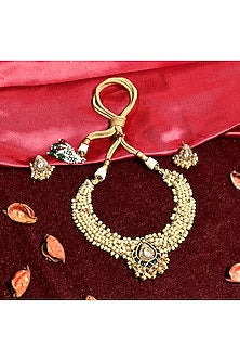 Gold Finish Pearl Temple Choker Necklace Set
