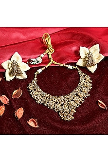 Gold Finish Multi-Colored Stone Temple Choker Necklace Set