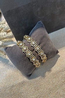 Gold Finish Multi-Colored Stone Temple Bangles (Set Of 2)