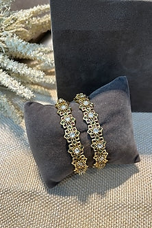 Gold Finish Multi-Colored Stone Temple Bangles (Set Of 2)