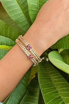 Gold Finish Zircon & Ruby Stone Openable Bangles (Set Of 2)