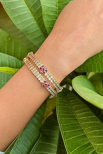 Gold Finish Zircon & Ruby Stone Openable Bangles (Set Of 2)