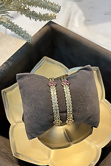 Gold Finish Zircon & Ruby Stone Openable Bangles (Set Of 2)