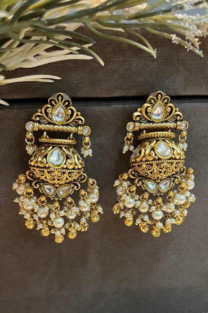 Gold Finish Pearl Dangler Earrings