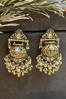 Gold Finish Pearl Dangler Earrings