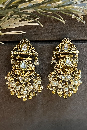 Gold Finish Pearl Dangler Earrings