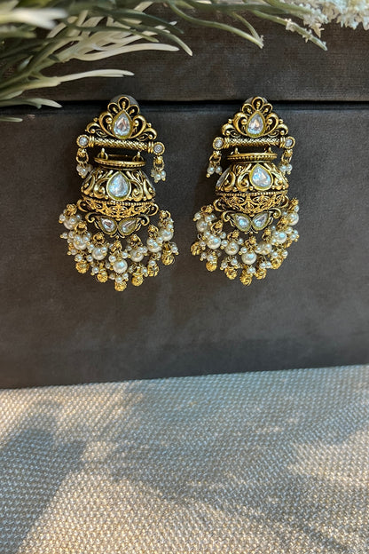 Gold Finish Pearl Dangler Earrings