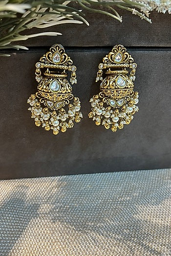 Gold Finish Pearl Dangler Earrings