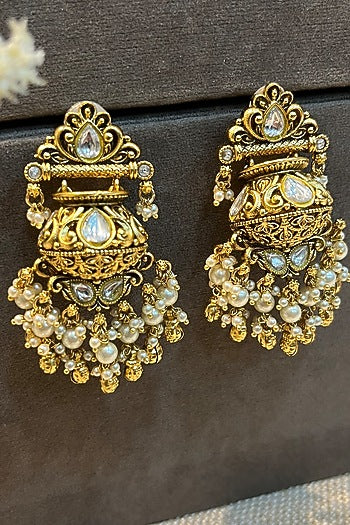 Gold Finish Pearl Dangler Earrings