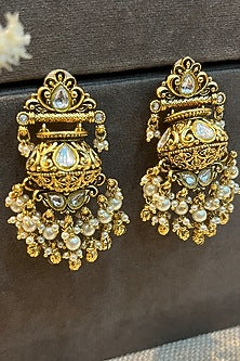 Gold Finish Pearl Dangler Earrings